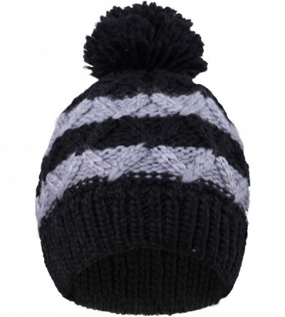 Skullies & Beanies Boys Girls Kids Knit Beanie with Pompom Toddlers Winter Hat Cap - Black/Grey With Fleece - C01853D3YYD $19.77