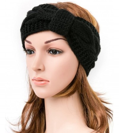 Cold Weather Headbands Women's Chunky Cable Knitted Turban Headband Ear Warmer Head Wrap - 1 Black - CN12B1O92QN $8.27