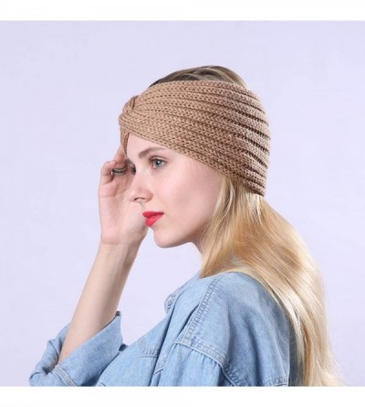 Cold Weather Headbands Crochet Turban Headband for Women Warm Bulky Crocheted Headwrap - 4 Pack Cross B - Firebrick-Yellow-Gr...