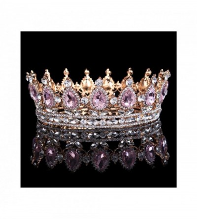 Headbands Elegant Crystal Bridal Princess Crown Classic Gold Queen Tiaras-gold pink - gold pink - CO18WR8KYWI $25.97
