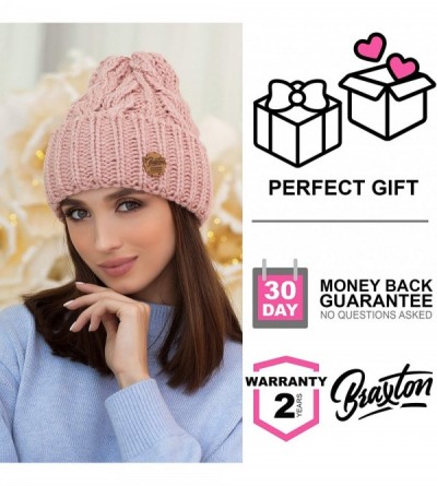 Skullies & Beanies Knit Hat for Women - Ski Cable Winter Cuff Warm Toboggan Beanie - Wool Snow Outdoor Cap - Pink - CT18G2IDZ...