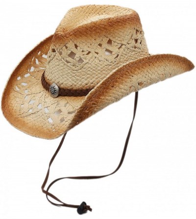 Cowboy Hats Raffia Straw Cowboy Western Sun Hat- Chin Strap- Silver Canyon- Natural - Natural - CB18U05994N $45.72