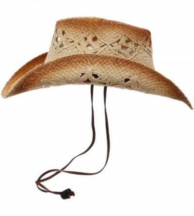Cowboy Hats Raffia Straw Cowboy Western Sun Hat- Chin Strap- Silver Canyon- Natural - Natural - CB18U05994N $45.72