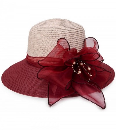 Sun Hats Women Large Brim Bucket Summer Straw Sun Hat Boonie Cap W/Flower Band - Red - C618DYKDUUA $14.30