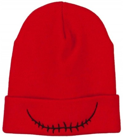 Skullies & Beanies Skeleton Mouth Embroidered Long Beanie - Red - CG18K2O2INE $25.12