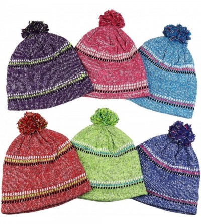 Skullies & Beanies Unisex Pack of 6 Acrylic Assorted Knit Beanie & Visor Hats - (6-pack) bright Pompom - CG18L64SA3U $20.68