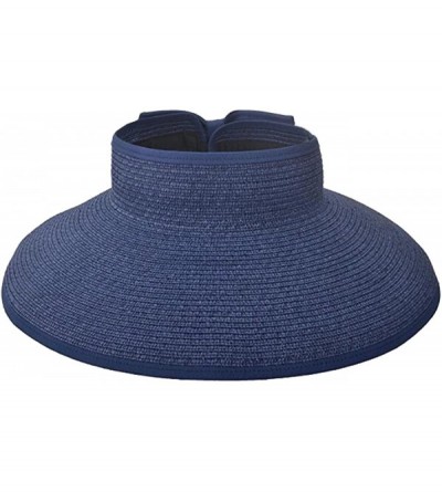 Sun Hats Women UPF 50+Packable Crushable Roll Up Wide Brim Sun Visor Beach Straw Hat - Navy - CZ17YWHHKAS $23.26