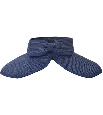 Sun Hats Women UPF 50+Packable Crushable Roll Up Wide Brim Sun Visor Beach Straw Hat - Navy - CZ17YWHHKAS $23.26