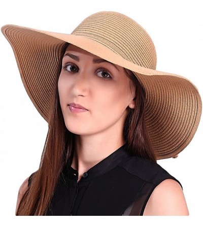 Sun Hats Sun Visor Hat Wide Brim Cap Floppy Foldable Beach Straw Hats for Women - Khaki - CB12K82ZQX7 $26.08