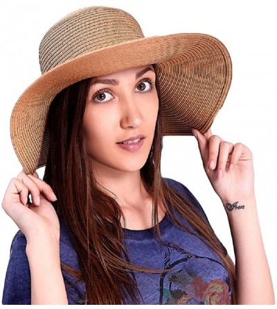 Sun Hats Sun Visor Hat Wide Brim Cap Floppy Foldable Beach Straw Hats for Women - Khaki - CB12K82ZQX7 $46.71