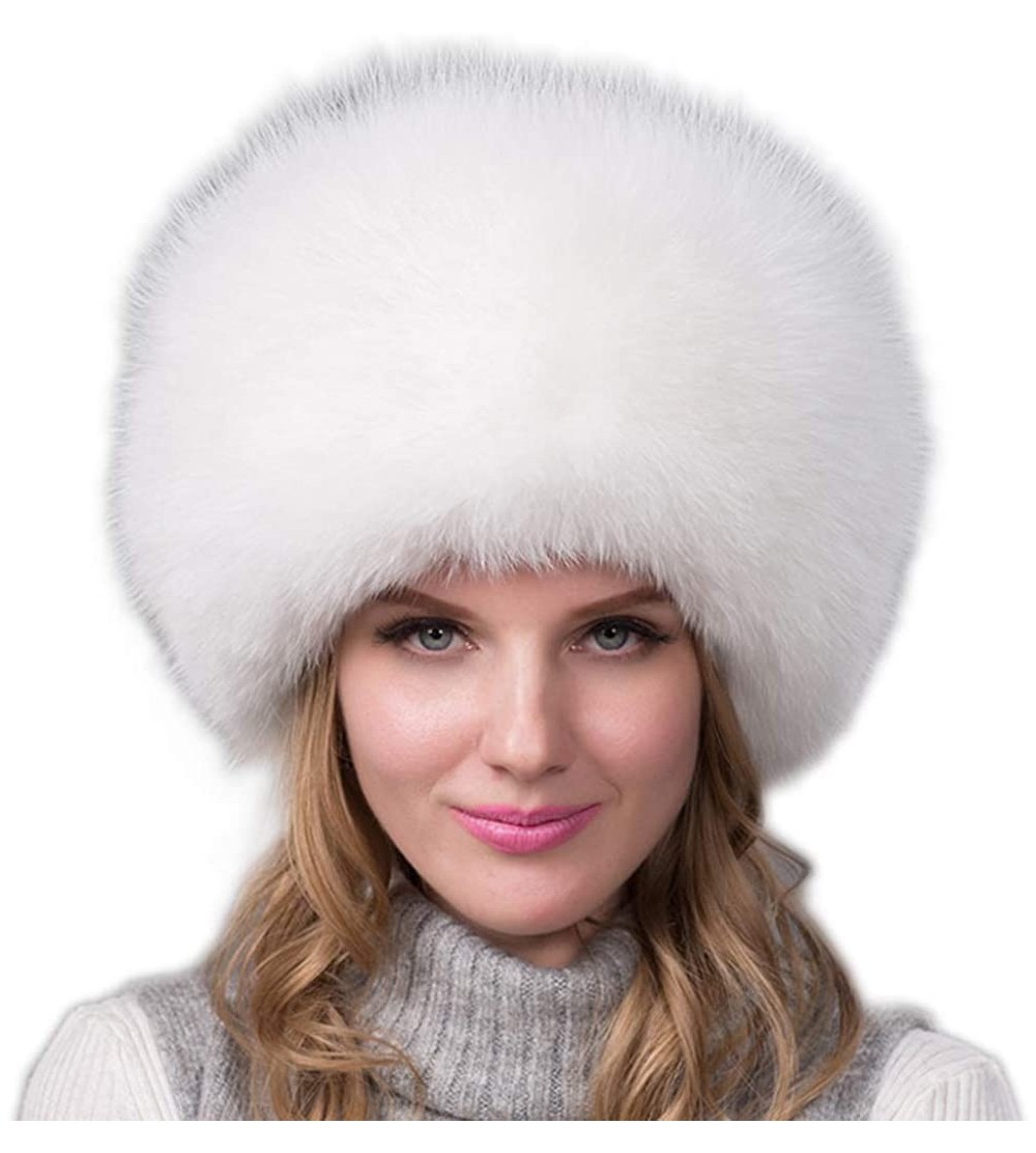 Cold Weather Headbands Women's Winter Warm Fox Fur Hat Cossack Russian Style Hat Caps with Stretch - White - CA18M6K8IHZ $49.59