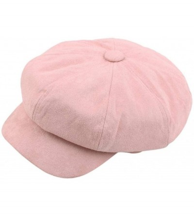 Skullies & Beanies Womens Hat Winter- Womens 100% Cotton Plain Blank 8 Panel Newsboy Gatsby Apple Cabbie Cap Hat - Pink - CU1...