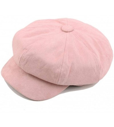 Skullies & Beanies Womens Hat Winter- Womens 100% Cotton Plain Blank 8 Panel Newsboy Gatsby Apple Cabbie Cap Hat - Pink - CU1...