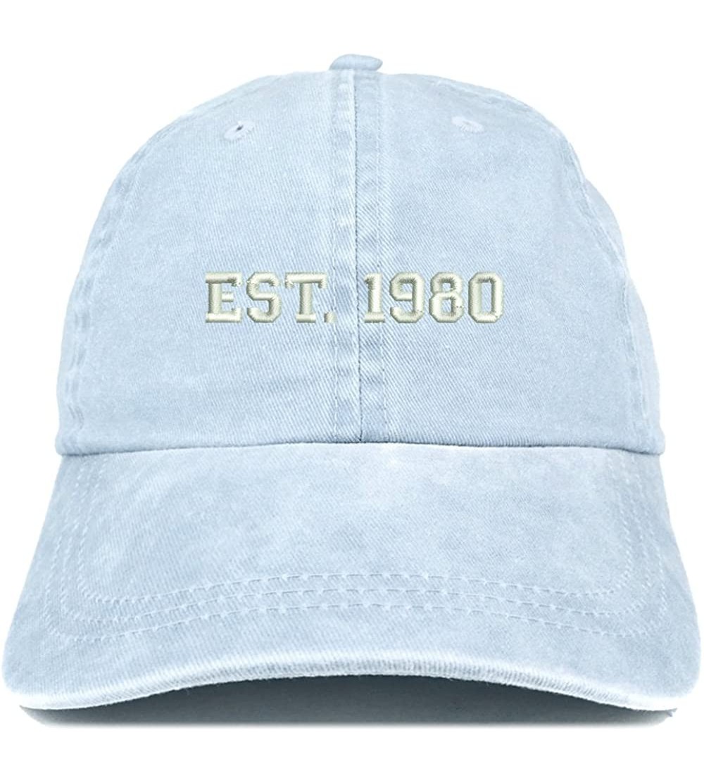Baseball Caps EST 1980 Embroidered - 40th Birthday Gift Pigment Dyed Washed Cap - Light Blue - CK180R549CA $13.46