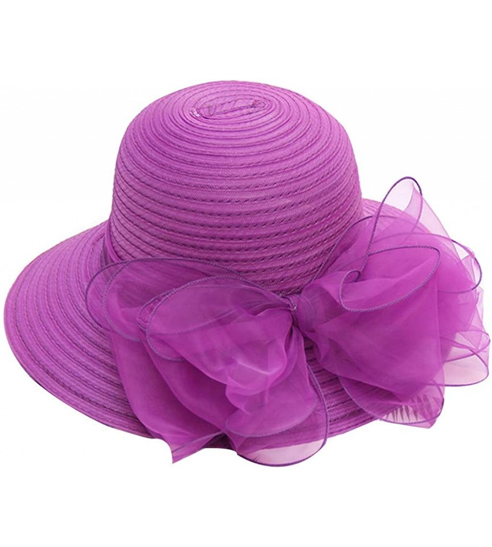 Sun Hats Casual Women's Church Derby Dress Fascinator Bridal Cap British Tea Party Wedding Sun Hat - Purple - C018TOUDH7E $11.52