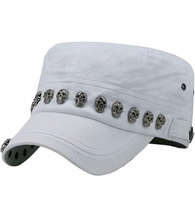 Baseball Caps Unisex Skull/Skeleton Studded Punk-Army-Cap Cool Flat Cap - White - CZ18NR93UTY $8.49