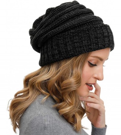 Skullies & Beanies Knit Beanie Hats for Women Men Trendy Oversized Chunky Fleece Lined Ski Skull Cap Slouchy Winter Hat - CB1...