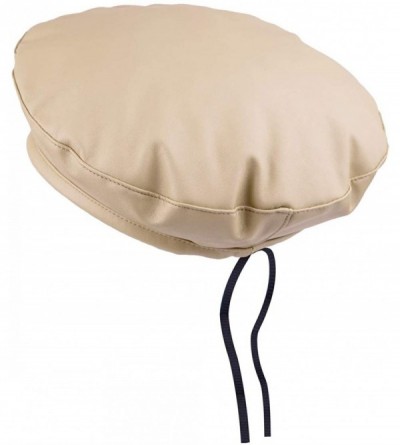 Berets Classic PU Leather French Beret Hat for Women- Adjustable Solid Color Artist Painter Cap - Khaki - C818YSS7MTD $13.84