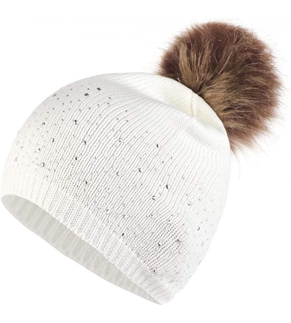 Skullies & Beanies Women Plush Ball Winter Headwear Stretchy Soft Knitted Hats Skullies & Beanies - White - CS18AZDAQKL $15.07