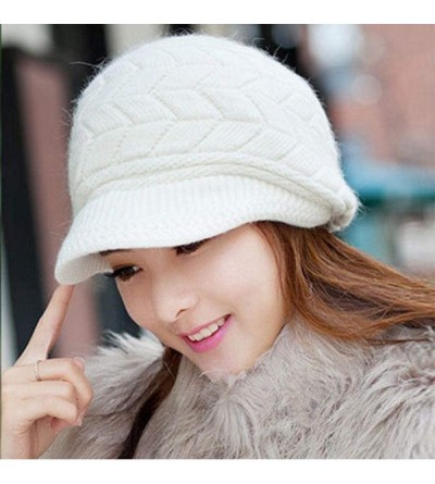 Visors Womens Winter Warm Knitted Hats Slouchy Wool Beanie Hat Cap with Visor - White - CN18NMA9376 $8.82