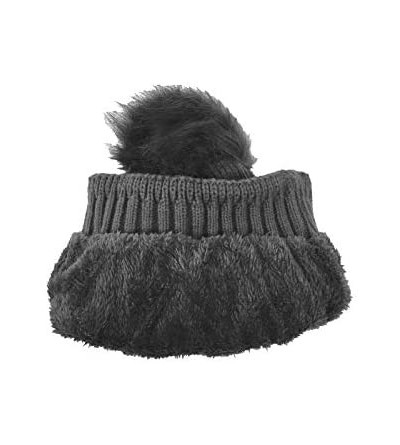 Skullies & Beanies Women's Warm Chunky Cable Knit Soft Faux Fur Pom Pom Shimmer Sequin Sparkle Winter Beanie Bobble Hat - CP1...
