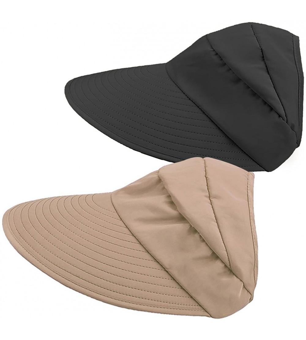 Sun Hats Sun Hats for Women Wide Brim UV Protection Sun Hat Summer Beach Packable Visor - _Khaki+ Black - CN18D0AEWKH $13.78