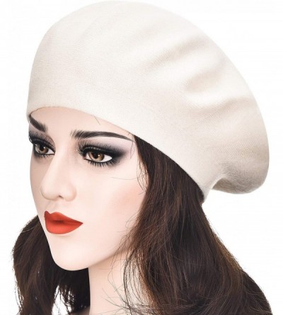 Berets Womens French Beret hat- Reversible Solid Color Cashmere Mosaic Warm Beret Cap for Girls - White Beret - CJ1925IC9SO $...