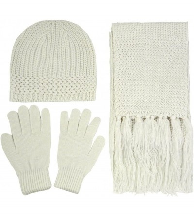 Skullies & Beanies Women's 3 Piece Winter Set - Knitted Beanie- Scarf- Gloves - Ivory - C1187N60KRC $26.87