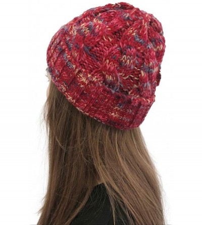 Skullies & Beanies New Women Keep Warm Winter Casual Knitted Hat Wool Hemming Hat Ski Hat - Red3 - CV1932KEX74 $10.91
