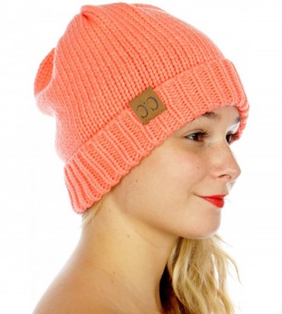 Skullies & Beanies Cute Ribbed Solid Knit Beanie Hat - Coral - CT186GZK7GI $20.13