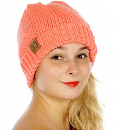 Skullies & Beanies Cute Ribbed Solid Knit Beanie Hat - Coral - CT186GZK7GI $9.65