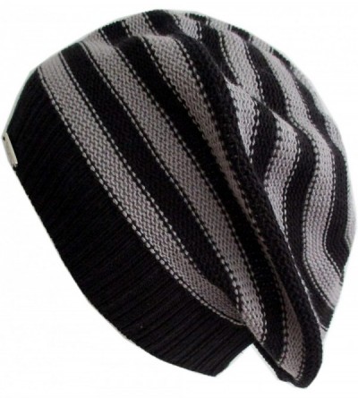 Skullies & Beanies M-147 Slouchy Spring Striped Oversized Beret for Teens and Men - Charcoal/Black - CM123P3CR7T $14.94