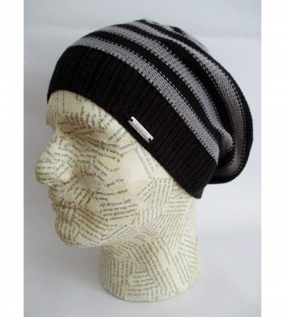 Skullies & Beanies M-147 Slouchy Spring Striped Oversized Beret for Teens and Men - Charcoal/Black - CM123P3CR7T $14.94