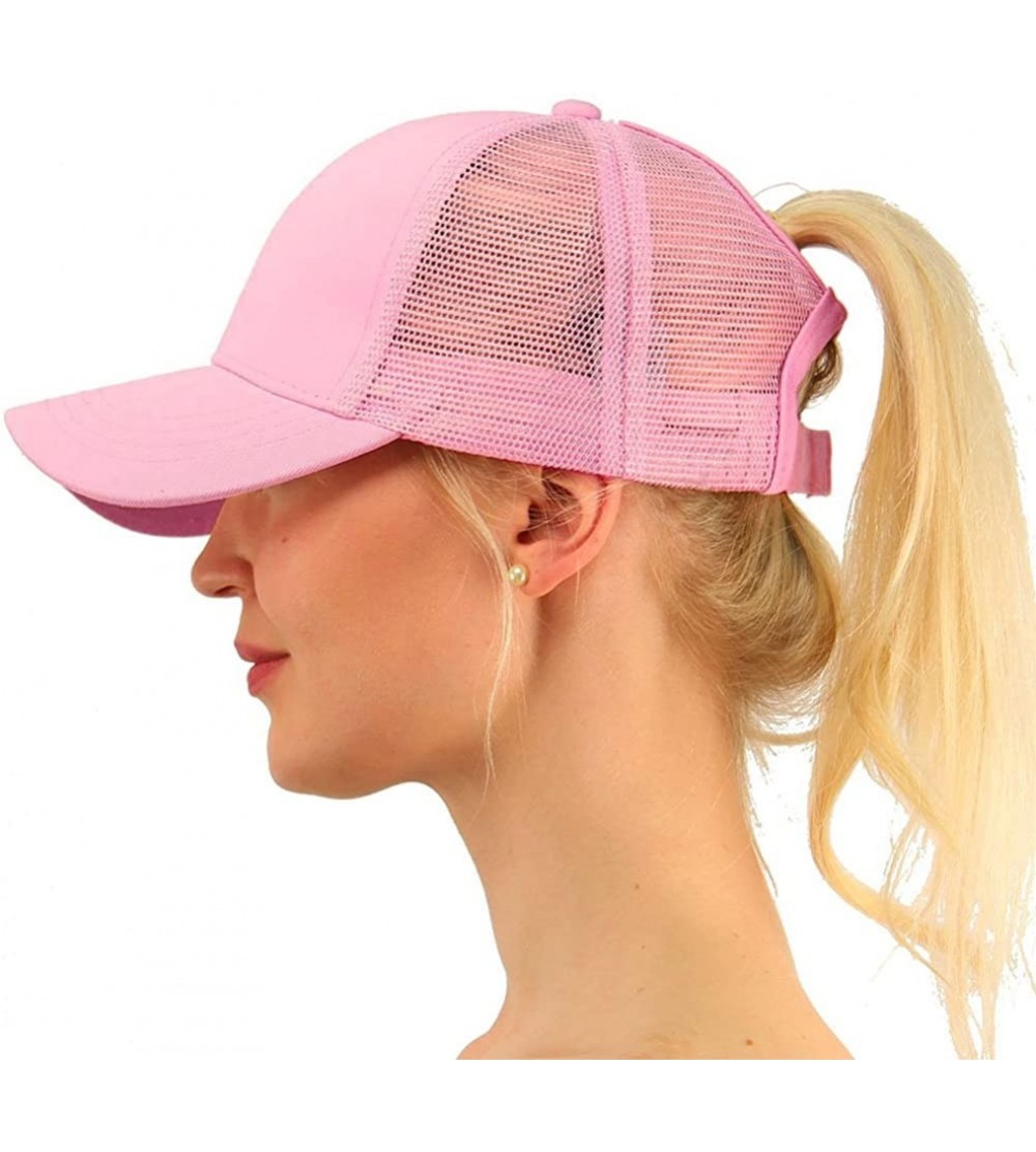 Baseball Caps Women Girls Ponytail Cap Messy Buns Trucker Plain Baseball Dad Hat Adjustable - Pink - CT18CYUAOTW $9.36