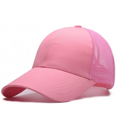 Baseball Caps Women Girls Ponytail Cap Messy Buns Trucker Plain Baseball Dad Hat Adjustable - Pink - CT18CYUAOTW $9.36