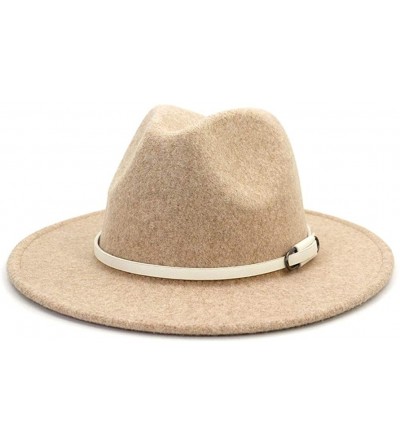 Fedoras Women Belt Buckle Wool Wide Brim Fedora Hat - White Buckle-beige - CG196IIY0RW $31.49