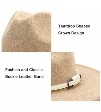 Fedoras Women Belt Buckle Wool Wide Brim Fedora Hat - White Buckle-beige - CG196IIY0RW $14.47