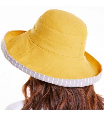 Sun Hats Bucket Hat for Women Double Side Wear Hat Girls Large Wide Brim Hat Packable Visor Caps - Yellow (Stripes) - C418SLT...