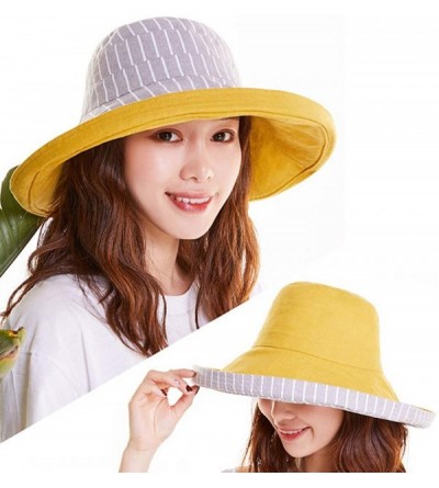 Sun Hats Bucket Hat for Women Double Side Wear Hat Girls Large Wide Brim Hat Packable Visor Caps - Yellow (Stripes) - C418SLT...