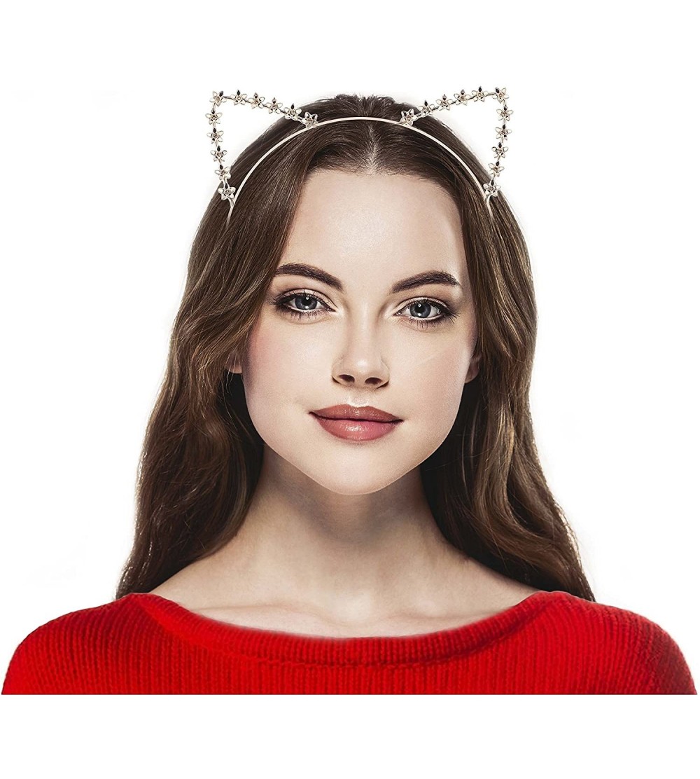 Headbands Girls Cat Ears Costume Floral Accessory Headband Adults - Rosegold - CP182IXHLHH $7.68