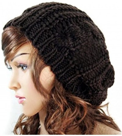 Skullies & Beanies Lady Winter Warm Baggy Beret Chunky Knitted Braided Beanie Hat - Black - CP11OAWIKTX $11.30