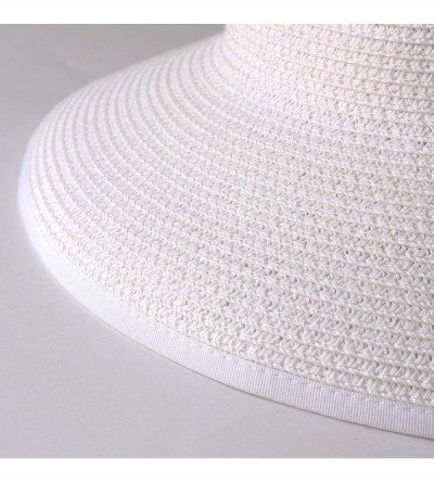 Sun Hats Womens Wide Brim Summer Beach Straw Hat Foldable Roll Up Sun Visor Hats for Women - White - C018RH8T38Z $18.25