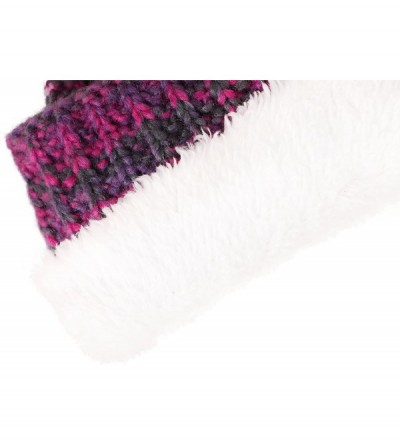 Skullies & Beanies Women's Ultra-Soft Faux Fur Pompom Multicolor Knit Winter Beanie - Mix Rose With Sherpalining - CR188U9NLM...