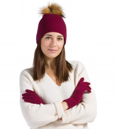 Skullies & Beanies Women's 100% Cashmere Beanie Hat with Pom - Cabernet - CA18WYD5U5L $32.43