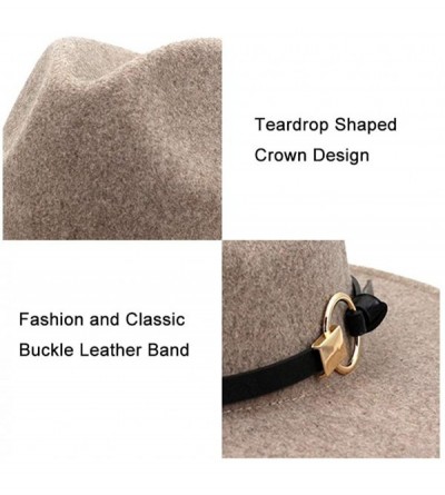 Fedoras Women Belt Buckle Wool Wide Brim Fedora Hat - Circular Belt Oatmeal - C41938O7TX7 $32.05
