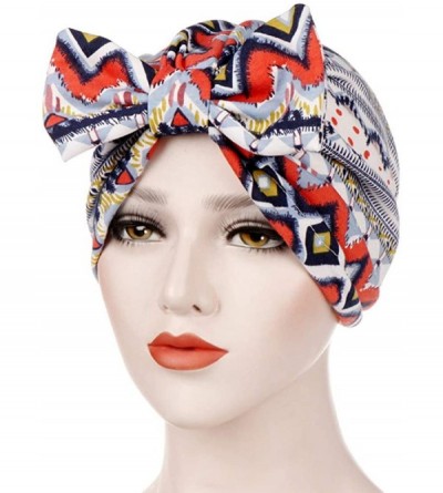 Skullies & Beanies Women Muslim Bowknot Stretch Turban Hat Chemo Cap Hair Loss Head Scarf Wrap Cap - D - CR18KZS8SQW $16.33