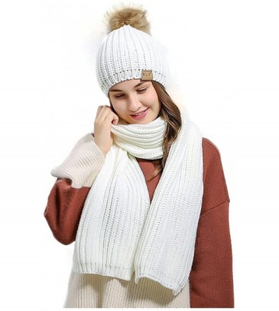 Skullies & Beanies Women's Knitted Scarf Winter Hat Crochet Hat Warm Scarf and Hat Set - White - C4186RG07X0 $17.55