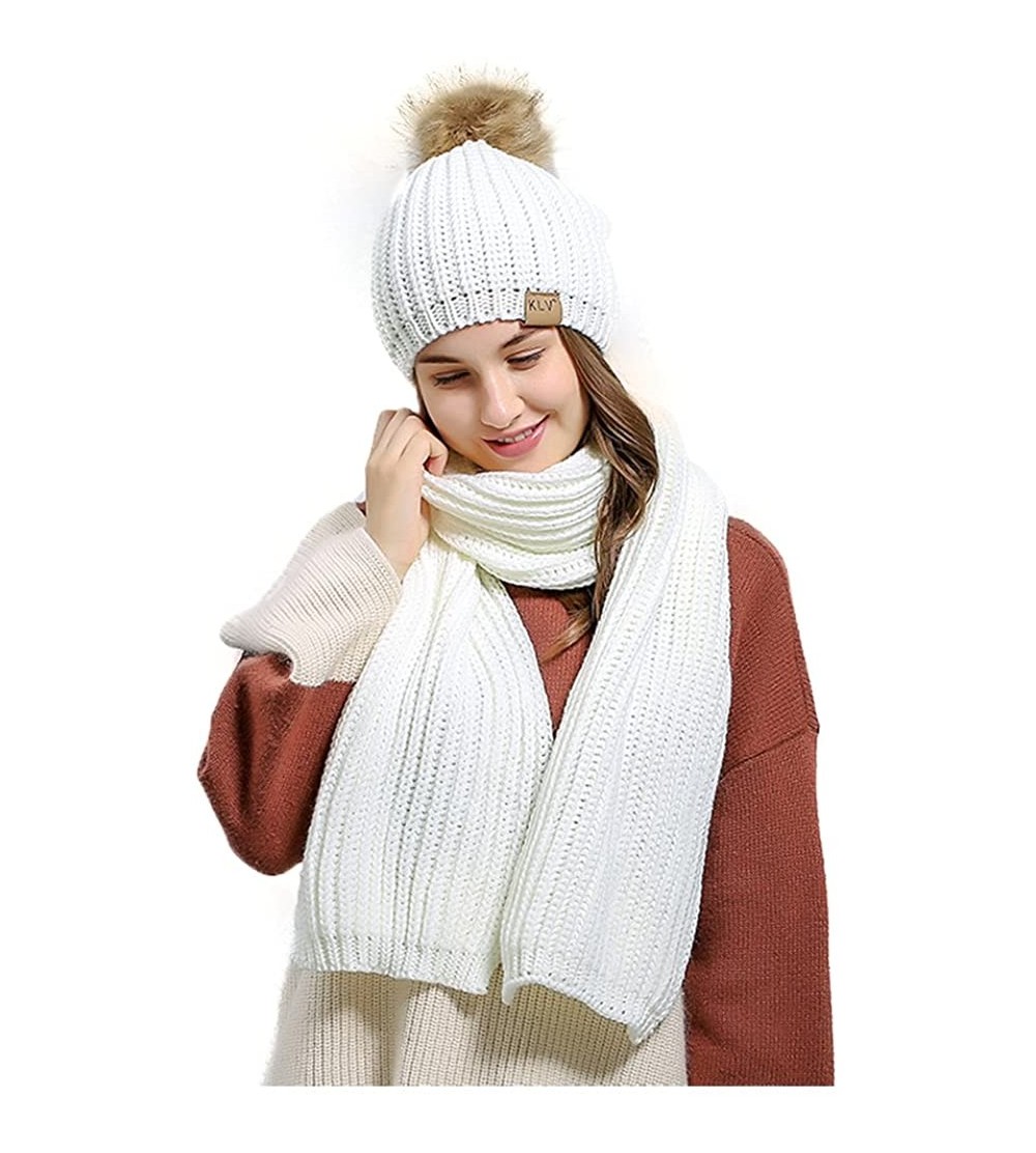 Skullies & Beanies Women's Knitted Scarf Winter Hat Crochet Hat Warm Scarf and Hat Set - White - C4186RG07X0 $17.55