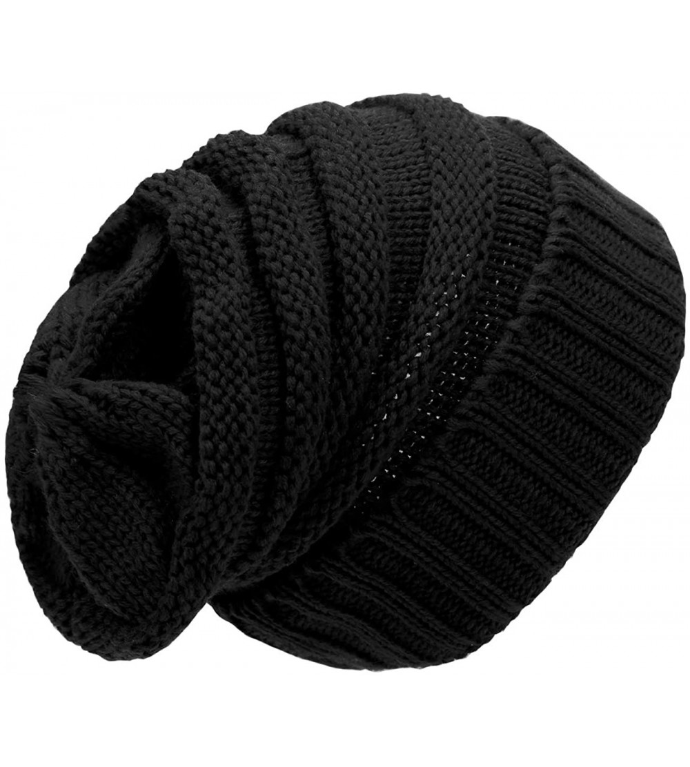 Skullies & Beanies Beanie Hats Women Pom Pom Slouchy Knit Skull Cap Winter Warm Hair Accessories - Black - CH18AI2RO0N $10.42