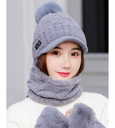 Newsboy Caps Mens Women Knit Visor Winter Beanie Hat & Fleece Scarf Sets Face Neck Cover & Ear Flap - Am60-grey - CM18A3D8LEX...